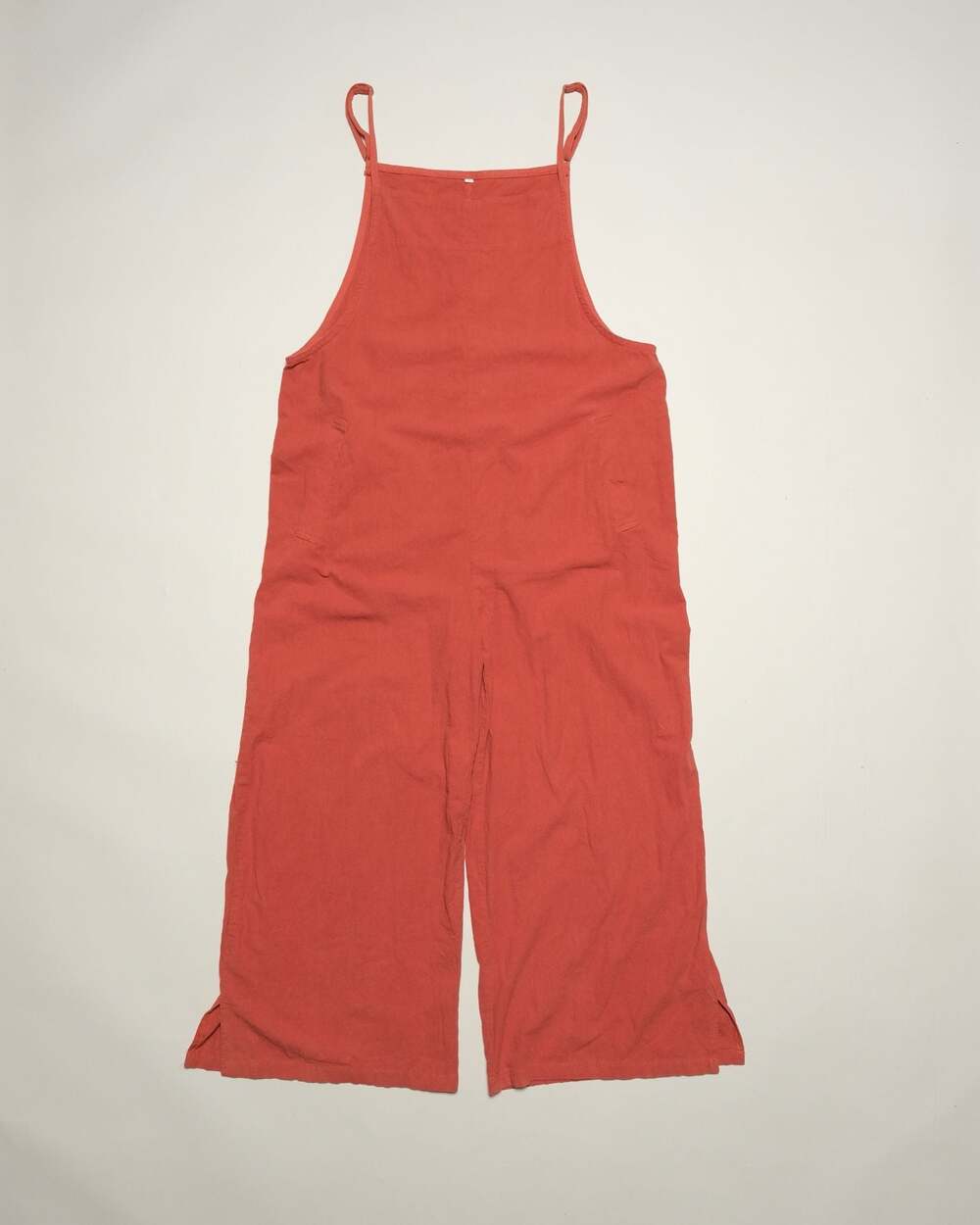 Burnt Orange Sleeveless 100% Cotton Wide Leg Jumpsuit with Side Pockets Size L